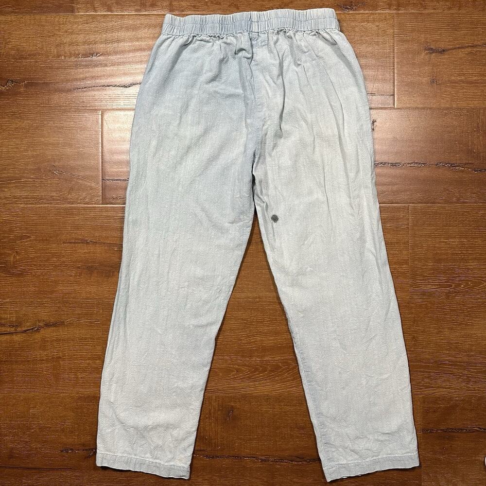 PO-EM Pull On Pants Womens M Blue Light Wash Denim Handwoven Cotton Boro Patch - Picture 2 of 15